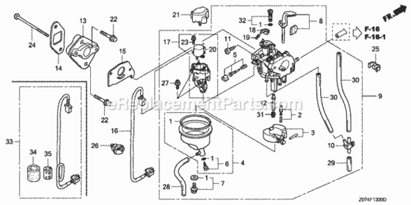 Carburetor Diagram and Parts List for EU2000IK1 AC1 Honda Generator