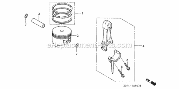 Piston  Connecting Rod Diagram and Parts List for EU2000IK1 AC2 Honda Generator
