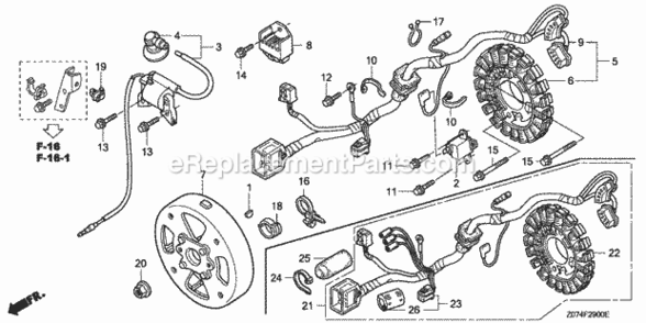 Rotor  Stator Diagram and Parts List for EU2000IK1 AC2 Honda Generator