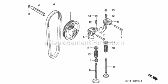 Camshaft Pulley Diagram and Parts List for EU2000IK1 AC2 Honda Generator