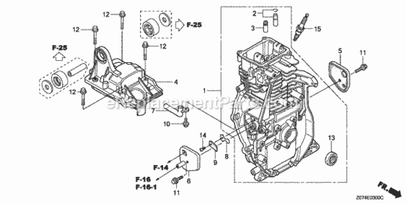 Cylinder Barrel Diagram and Parts List for EU2000IK1 AC2 Honda Generator
