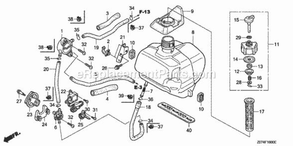 Fuel Tank 1 Diagram and Parts List for EU2000IK1 AN2 Honda Generator