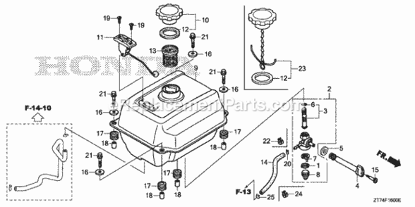Fuel Tank Diagram and Parts List for EU3000IS1 A Honda Generator