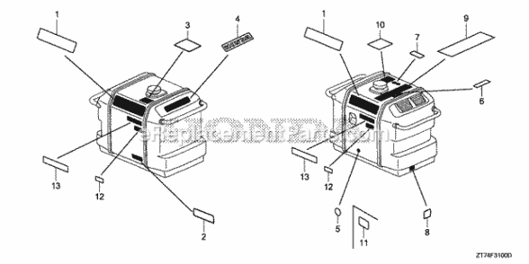 Labels Diagram and Parts List for EU3000IS1 A Honda Generator