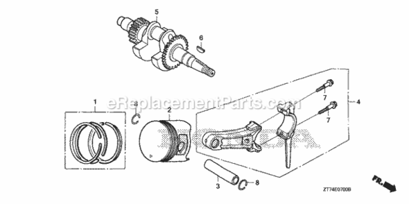 Piston  Crankshaft Diagram and Parts List for EU3000IS1 A Honda Generator