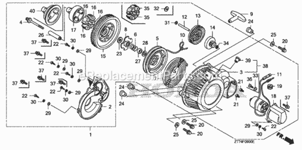 Recoil Starter Diagram and Parts List for EU3000IS AN Honda Generator