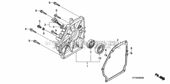 Crankcase Cover Diagram and Parts List for EU3000IS AN Honda Generator