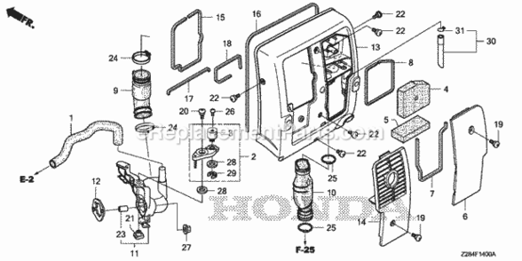 Air Cleaner  Rear Cover Diagram and Parts List for EU3000I AN8 Honda Generator