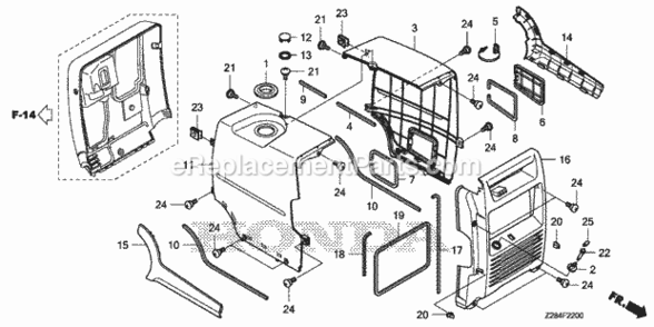 Main Cover Diagram and Parts List for EU3000I AN8 Honda Generator