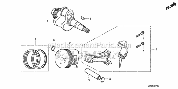 Piston  Crankshaft Diagram and Parts List for EU3000I AN8 Honda Generator