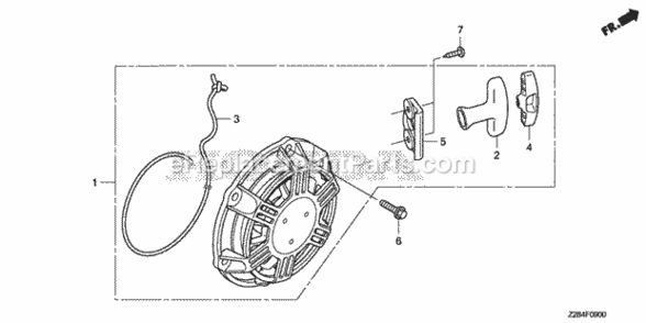 Recoil Starter Diagram and Parts List for EU3000I AN8 Honda Generator
