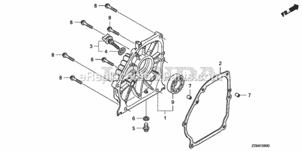 Crankcase Cover Diagram and Parts List for EU3000I AN8 Honda Generator