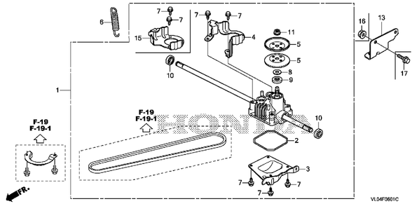 Transmission (2) Diagram and Parts List for HRR216K10 (Type  VLAA)(MZCG-1140001 - 1660000) Honda Lawn Mower