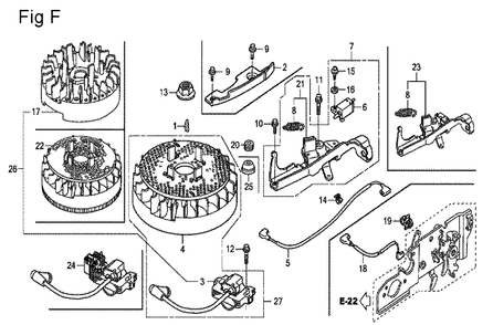 Fig-6 Diagram and Parts List for GCV160A Type E1G7 Honda Engine