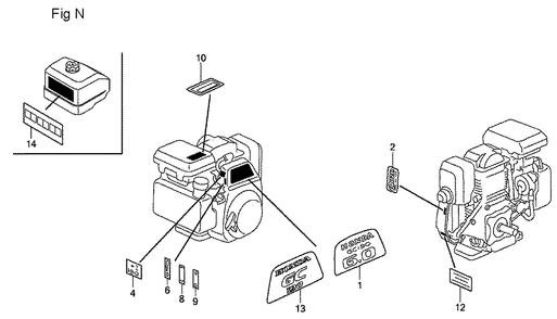 Fig-14 Diagram and Parts List for GC190A Type MEA2 Honda Engine