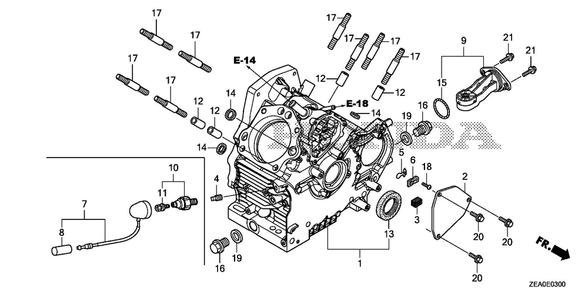Crankcase Diagram and Parts List for GX700IRHX (Type BXF)(GCAUH-1000001-9999999) Honda Engine