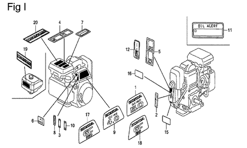 Fig-9 Diagram and Parts List for GC135 Type PXU Honda Engine