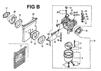 Fig-6 Diagram and Parts List for GXV340K2 Type DA Honda Engine