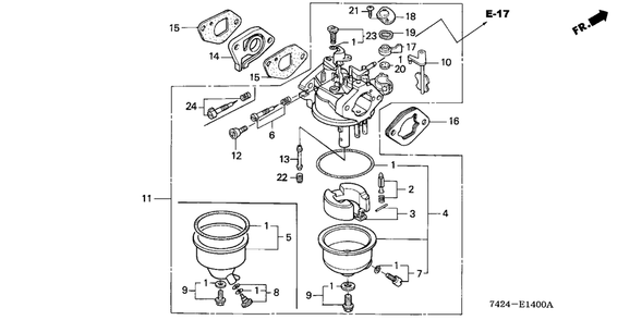 Carburetor Diagram and Parts List for HP400K3 (Type  BA/C)(NAA-2800448 - 9999999) Honda Lawn Tractor Accessories