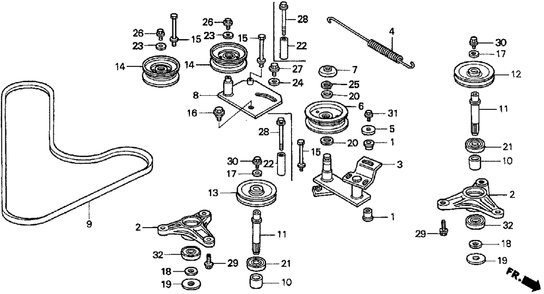 13h Cutter Pulley Diagram and Parts List for H3013H (Type  HSA)(MZAH-6000001 - 9999999) Honda Lawn Mower