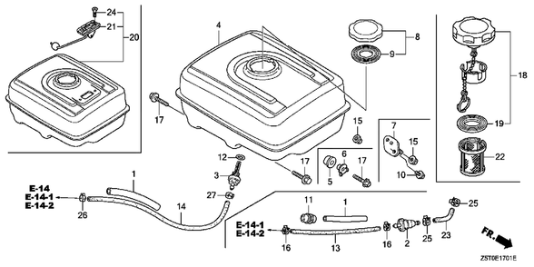 Fuel Tank (1) Diagram and Parts List for GX390UT2 (Type  QAE2/A)(GCBCT-3000001 - 9999999) Honda Engine