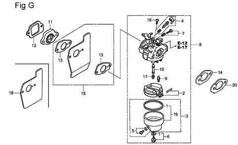 Fig-7 Diagram and Parts List for GSV190A Type N5AF Honda Engine