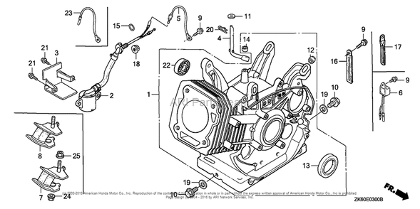 Cylinder Barrel Diagram and Parts List for GX390K1 (typeVXP/A)(GDAF-1100001) Honda Engine