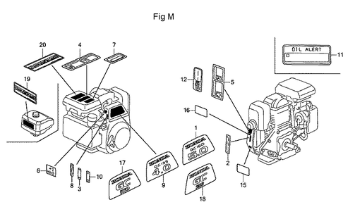 Fig-13 Diagram and Parts List for GC160A Type DHAF Honda Engine