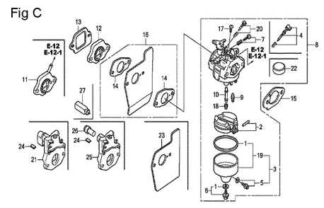 Fig-3 Diagram and Parts List for GCV135 Type A1D Honda Engine
