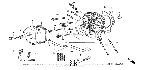 Cylinder Head Diagram and Parts List for GX390K1 (typeVXP/A)(GDAF-1100001) Honda Engine