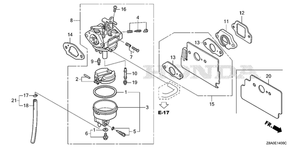 Carburetor Diagram and Parts List for GC160LAX (Type QBC)(GCAHA-6025169-9999999) Honda Engine