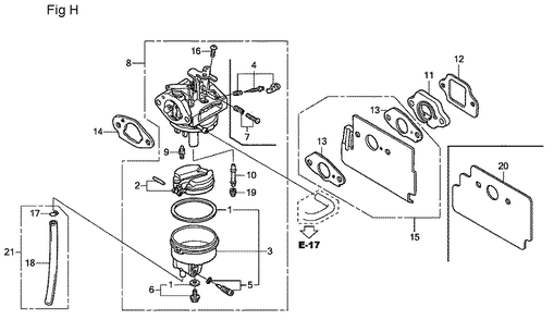 Fig-8 Diagram and Parts List for GC190LA Type QHAF Honda Engine