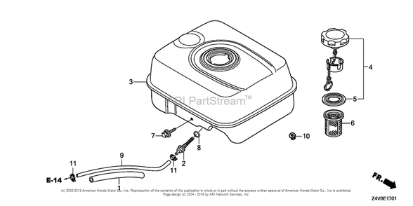 Fuel Tank (2) Diagram and Parts List for GX200UT2 (typePXU)(GCBTT-1000001) Honda Engine