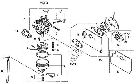 Fig-7 Diagram and Parts List for GC160A Type QHA Honda Engine
