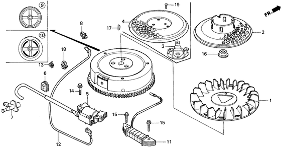 Part Location Diagram of 31100-ZE9-803 Honda Flywheel (4 Pole)