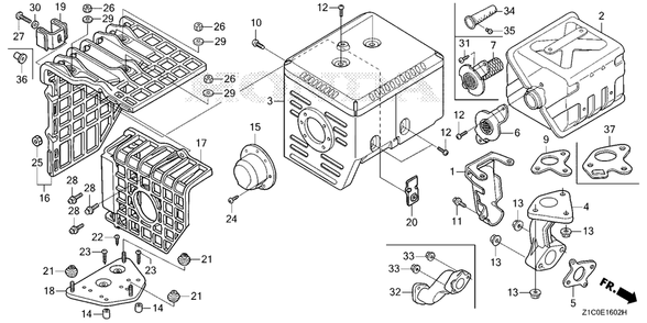 Muffler (3) Diagram and Parts List for GX390UT2 (Type  SCC/B)(GCBCT-1000001 - 3485996) Honda Engine