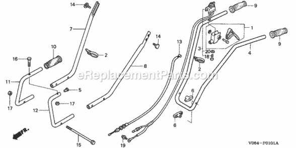 Handlebar + Throttle Lever (6081152-) Diagram and Parts List for FG100 Type AVIN# FZCV-6000001 to FZCV-9999999 Honda Tiller