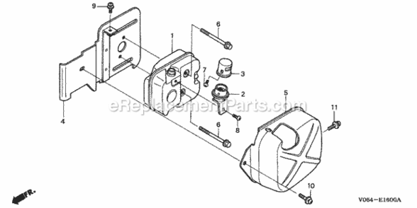 Muffler Diagram and Parts List for FG100 Type AVIN# FZCV-6000001 to FZCV-9999999 Honda Tiller