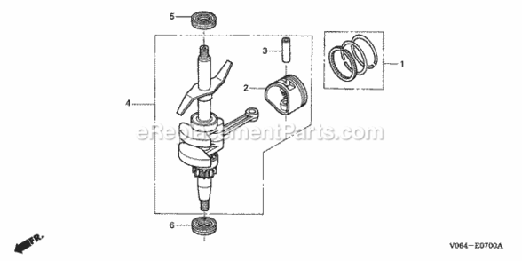 Piston + Crankshaft Diagram and Parts List for FG100 Type AVIN# FZCV-6000001 to FZCV-9999999 Honda Tiller
