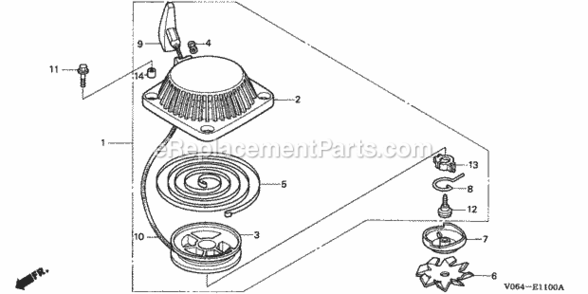 Recoil Starter Diagram and Parts List for FG100 Type AVIN# FZCV-6000001 to FZCV-9999999 Honda Tiller
