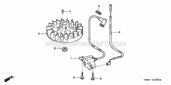 Flywheel + Ignition Coil Diagram and Parts List for FG100 Type AVIN# FZCV-6000001 to FZCV-9999999 Honda Tiller