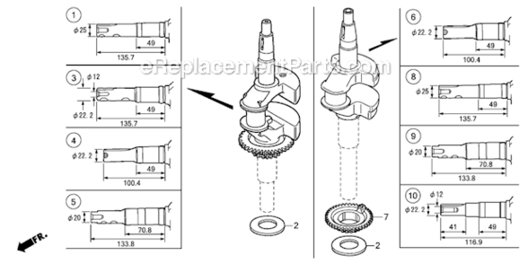 Crankshaft Diagram and Parts List for GCV190LA GJAAA-1607129 Honda Engine
