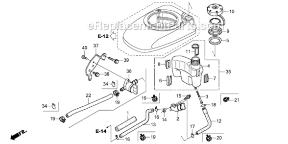 Fuel_Tank Diagram and Parts List for GCV190LA GJAAA-1607129 Honda Engine