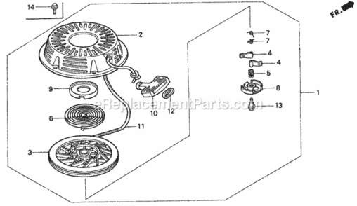 Recoil Starter Diagram and Parts List for H1011R Type SAVIN# MZAW-6000001 Honda Lawn Tractor