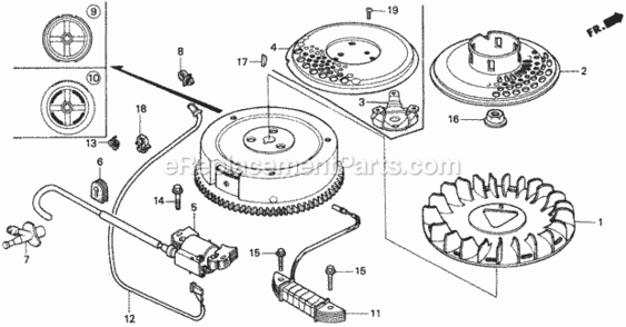 Ignition Coil + Flywheel Diagram and Parts List for H1011 Type SAVIN# MZAW-6000001 Honda Lawn Tractor