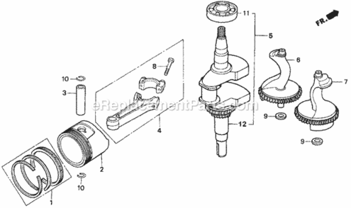 Piston + Crankshaft Diagram and Parts List for H1011 Type SAVIN# MZAW-6000001 Honda Lawn Tractor