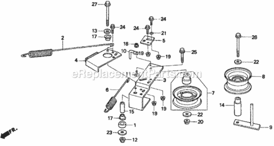 Tensioner Arm Diagram and Parts List for H1011 Type SAVIN# MZAW-6000001 Honda Lawn Tractor