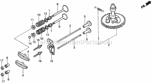 Camshaft + Valve Diagram and Parts List for H1011 Type SACVIN# MZAW-6000001 Honda Lawn Tractor