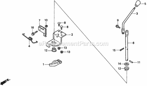 P.T.O. Clutch Lever Diagram and Parts List for H2013HK1 Type SDACVIN# MZBF-6100001 Honda Lawn Tractor