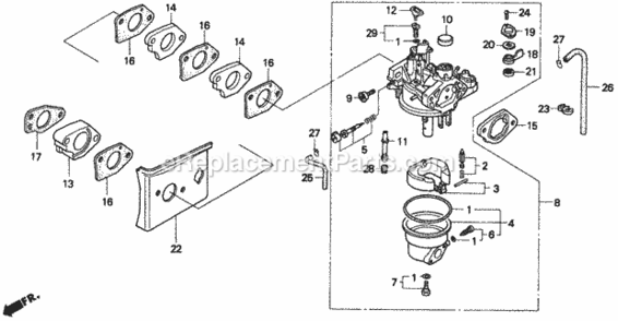 Carburetor Diagram and Parts List for H2013K1 Type SACVIN# MZBF-6100001 Honda Lawn Tractor